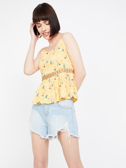 

Ginger by Lifestyle Women Yellow Printed Peplum Top