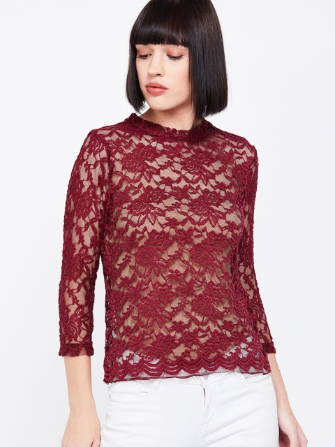 

Ginger by Lifestyle Women Maroon Self Design Lace Top