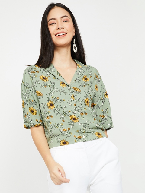 

Ginger by Lifestyle Women Fluorescent Green Printed Pure Cotton Top