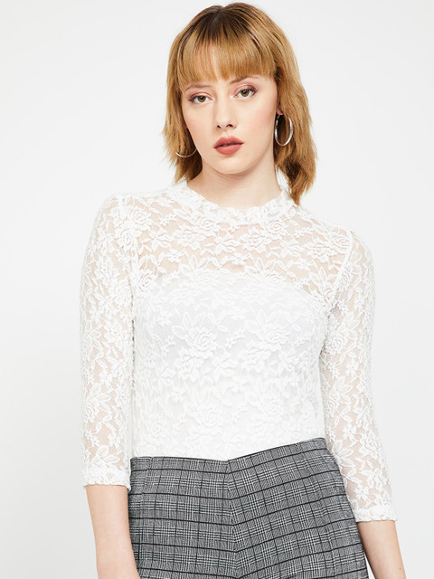 

Ginger by Lifestyle Women Off-White Solid Fitted Top