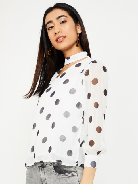 

Ginger by Lifestyle Women White Polka Dot Top