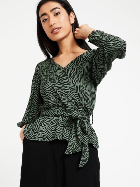 

Ginger by Lifestyle Women Olive Green Printed Wrap Pure Cotton Top