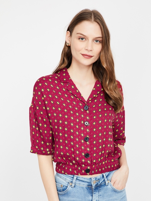 

Ginger by Lifestyle Women Maroon Printed Shirt Style Top