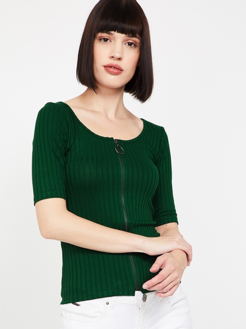 

Ginger by Lifestyle Women Green Solid Fitted Top