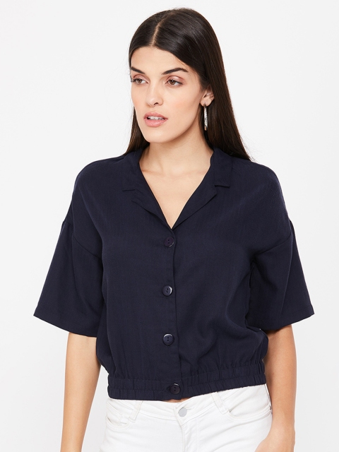 

Ginger by Lifestyle Women Navy Blue Solid Shirt Style Top