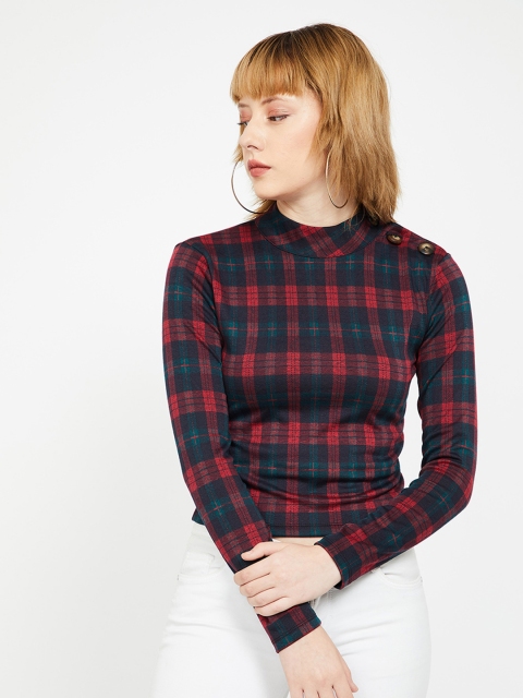 

Ginger by Lifestyle Women Red Checked Fitted Top