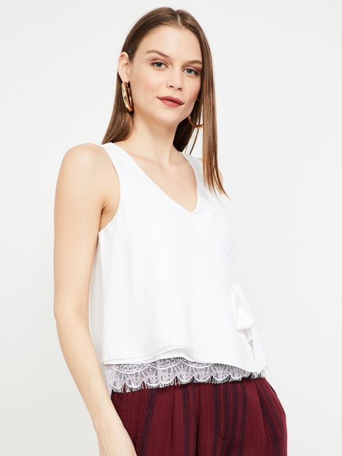 

Ginger by Lifestyle Women Off-White Solid Wrap Top