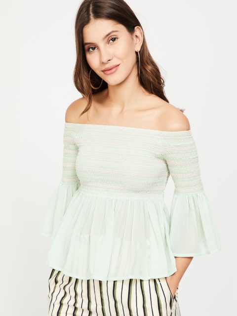 

Ginger by Lifestyle Women Green Striped Bardot Top