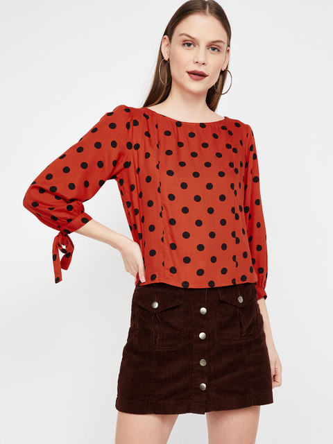 

Ginger by Lifestyle Women Rust Red & Black Pure Cotton Printed Top