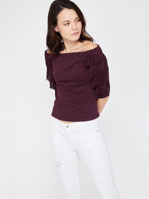 

Ginger by Lifestyle Women Burgundy Solid Top