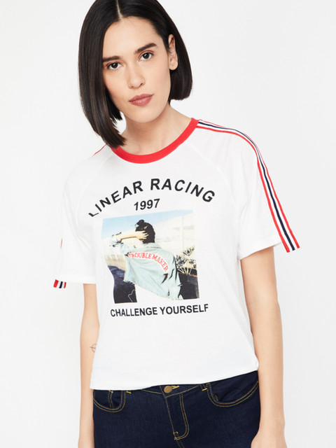 

Ginger by Lifestyle Women Off-White Printed Round Neck T-shirt