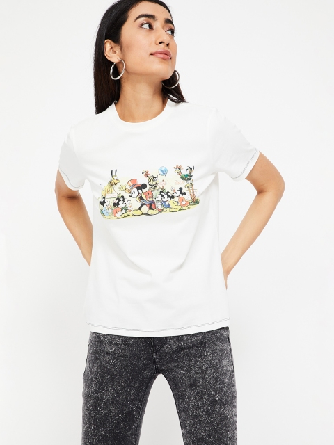 

Ginger by Lifestyle Women White Printed Round Neck T-shirt
