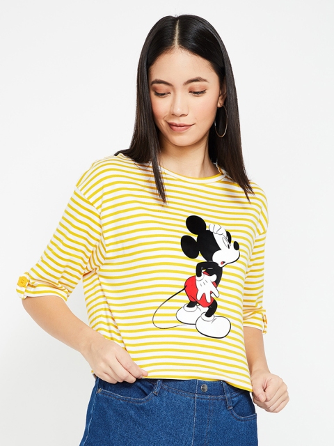 

Ginger by Lifestyle Women Yellow Mickey Mouse Printed Round Neck T-shirt