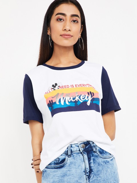 

Ginger by Lifestyle Women White Printed Round Neck T-shirt
