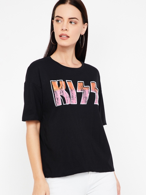 

Ginger by Lifestyle Women Black Printed Round Neck T-shirt