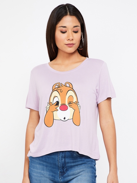 

Ginger by Lifestyle Women Purple Printed Round Neck T-shirt