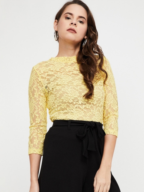 

Ginger by Lifestyle Women Yellow Self Design Pure Cotton Top