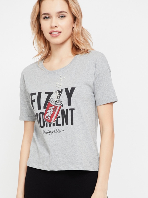 

Ginger by Lifestyle Women Grey Printed Round Neck T-shirt