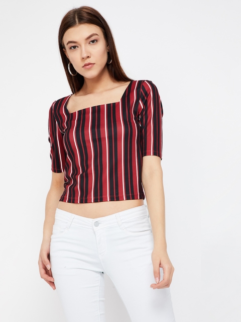 

Ginger by Lifestyle Women Red Striped Crop Top