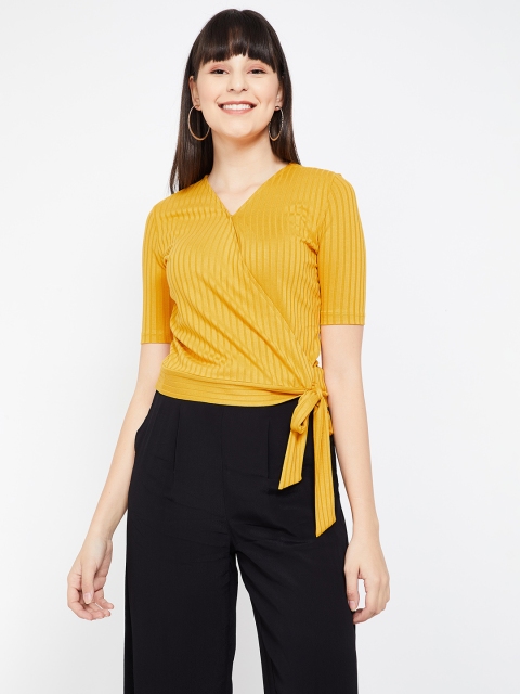 

Ginger by Lifestyle Women Mustard Yellow Striped Wrap Top