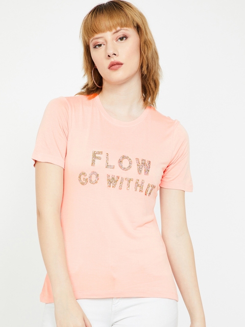 

Ginger by Lifestyle Women Pink Printed Round Neck T-shirt