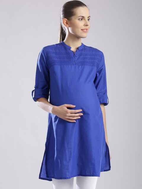 

W Blue Maternity Kurta with Pintucks
