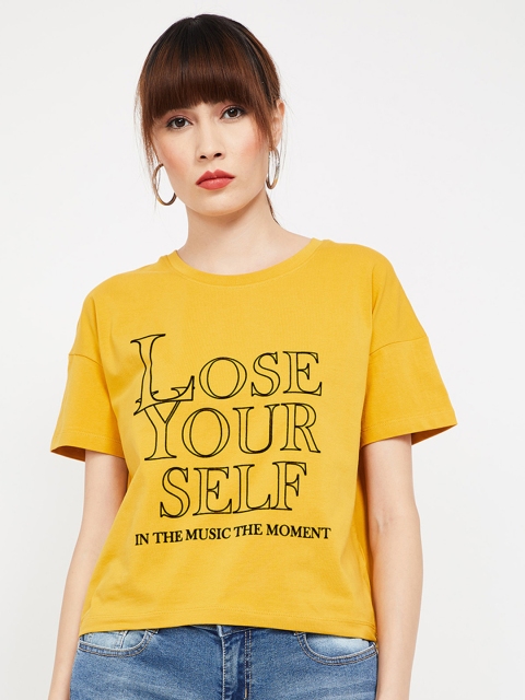 

Ginger by Lifestyle Women Mustard Yellow & Black Printed Round Neck T-shirt