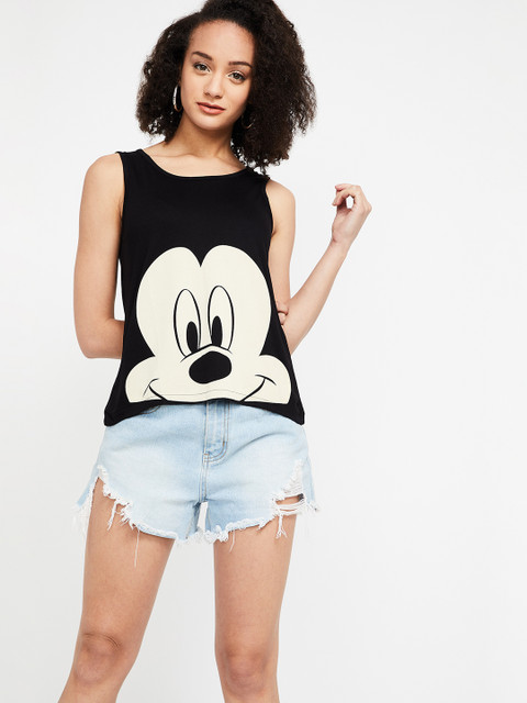 

Ginger by Lifestyle Women Black Mickey Mouse Printed Round Neck T-shirt