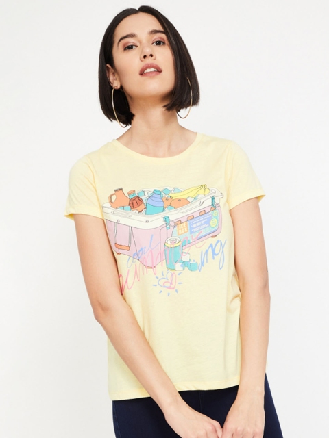 

Ginger by Lifestyle Women Yellow Printed Round Neck T-shirt