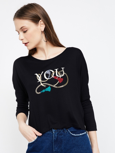 

Ginger by Lifestyle Women Black Printed Round Neck T-shirt