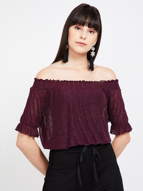 

Ginger by Lifestyle Women Maroon Self Design Bardot Top