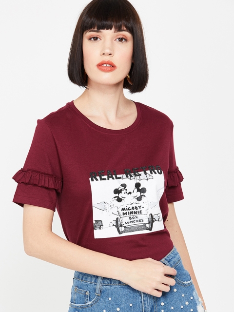 

Ginger by Lifestyle Women Rust Brown Printed Round Neck T-shirt