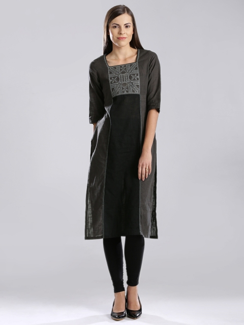 

W Grey Panelled Embroidered Kurta