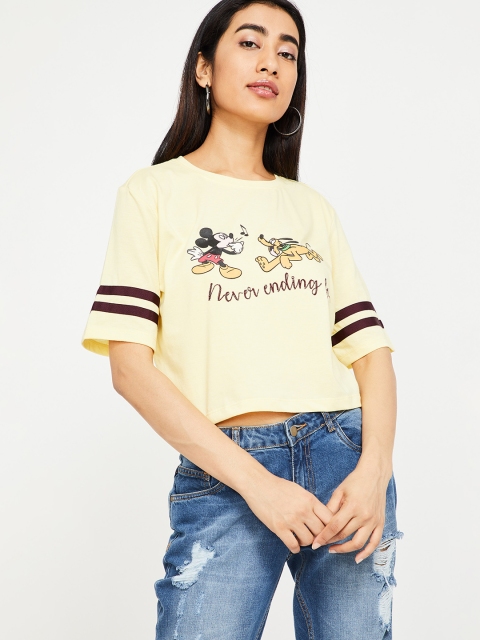 

Ginger by Lifestyle Women Yellow Printed Round Neck T-shirt
