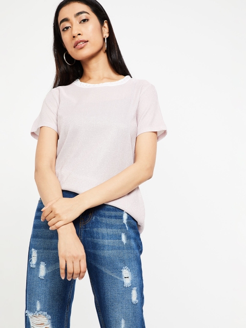 

Ginger by Lifestyle Women Pink Solid Round Neck T-shirt