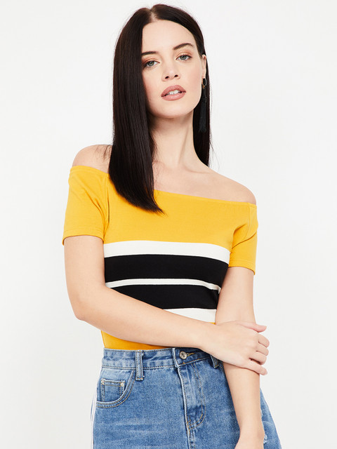 

Ginger by Lifestyle Women Mustard Striped Bardot Top