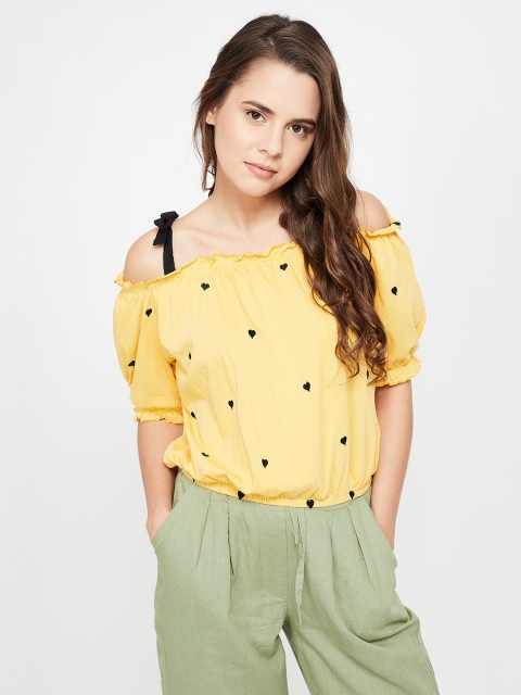 

Ginger by Lifestyle Women Mustard Yellow Self Design Top