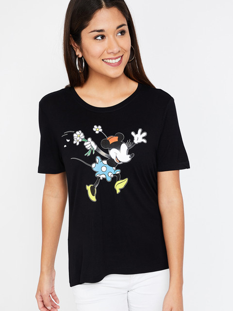 

Ginger by Lifestyle Women Black Minnie Mouse Printed Round Neck T-shirt