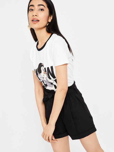 

Ginger by Lifestyle Women White Printed Round Neck T-shirt