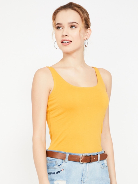 

Ginger by Lifestyle Women Mustard Yellow Solid Scoop Neck T-shirt