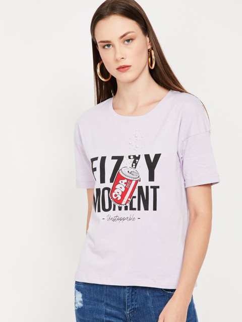 

Ginger by Lifestyle Women Purple Printed Round Neck T-shirt