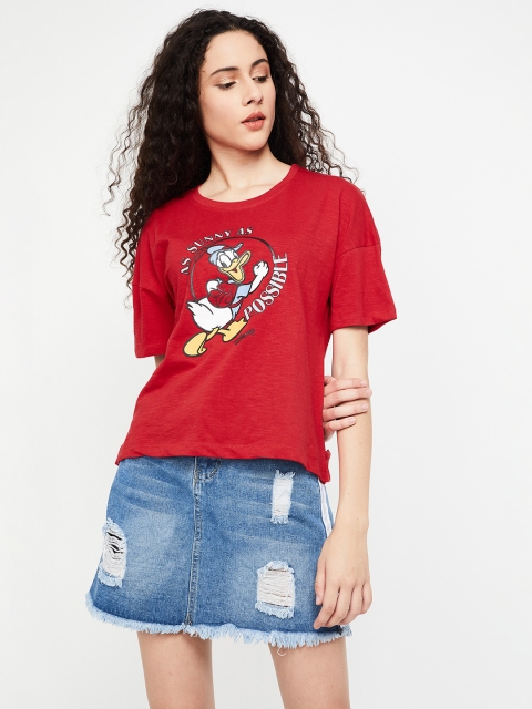 

Ginger by Lifestyle Women Red Printed Round Neck T-shirt
