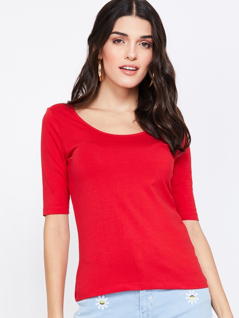 

Ginger by Lifestyle Women Red Solid Round Neck T-shirt