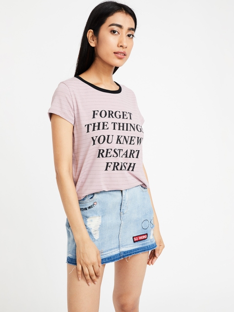 

Ginger by Lifestyle Women Pink Printed Round Neck T-shirt