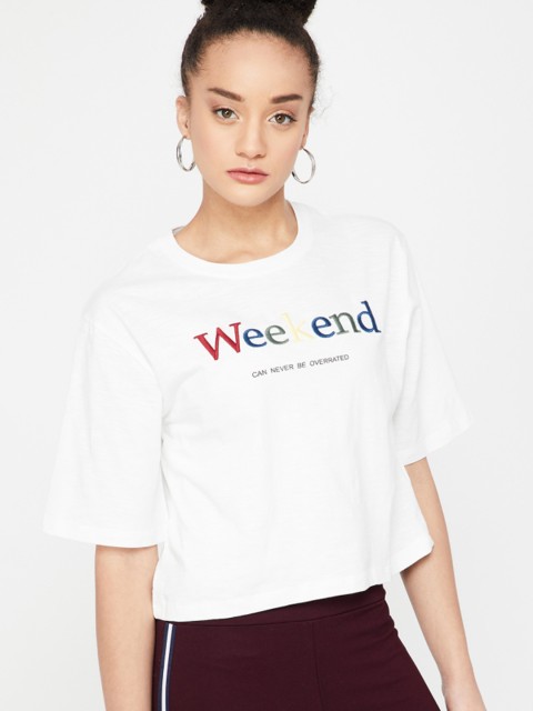 

Ginger by Lifestyle Women Off-White Printed Round Neck T-shirt