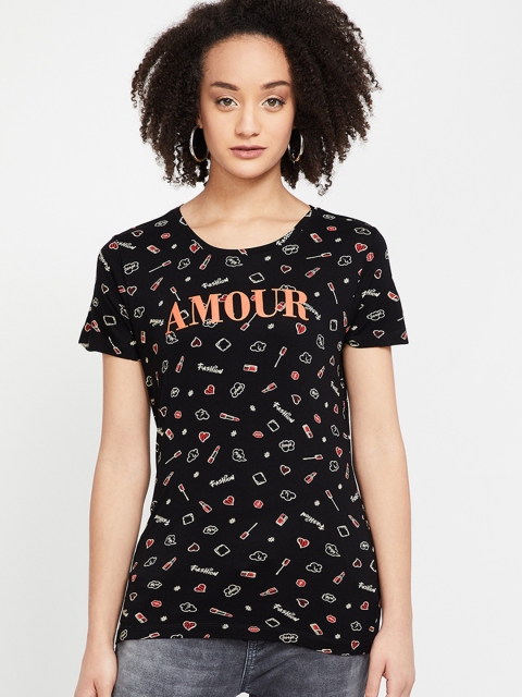 

Ginger by Lifestyle Women Black Printed Round Neck T-shirt