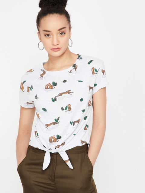 

Ginger by Lifestyle Women Grey Printed Round Neck T-shirt