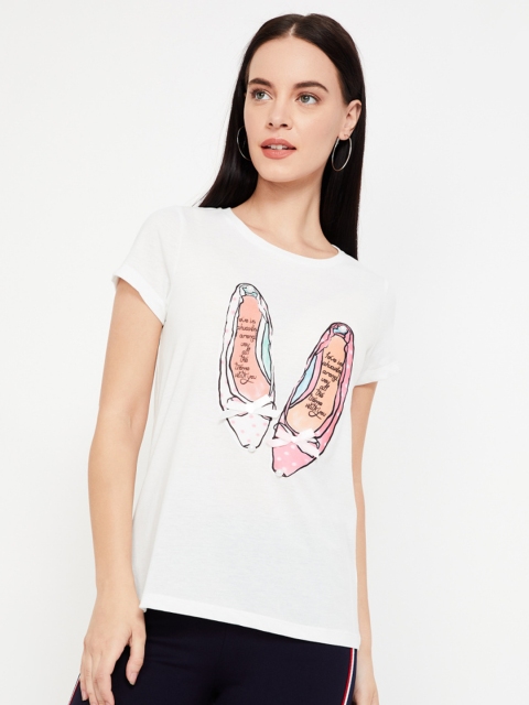 

Ginger by Lifestyle Women Off-White Printed Round Neck T-shirt