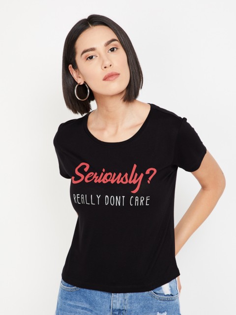 

Ginger by Lifestyle Women Black Printed Round Neck T-shirt