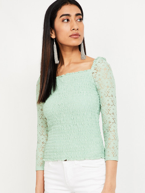 

Ginger by Lifestyle Women Green Self Design Top